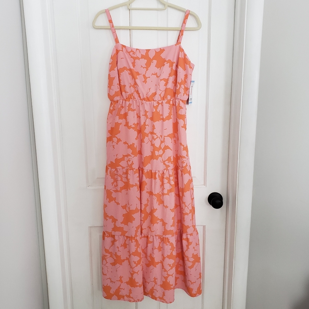 Social Standard Sanctuary Women Floral Midi‎ Dress LARGE Summer Vacation Resort